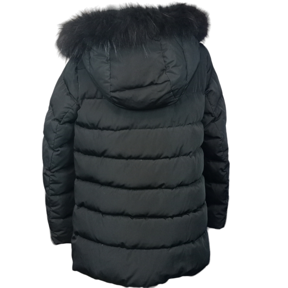 Maje Genuine Fur Trimmed Down Filled Puffer Coat Black Size Medium - Picture 6 of 11